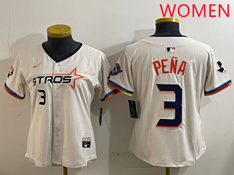 Women Houston Astros #3 Pena Cream Fourth generation Joint Name Nike 2025 MLB Jersey style 4->women mlb jersey->Women Jersey